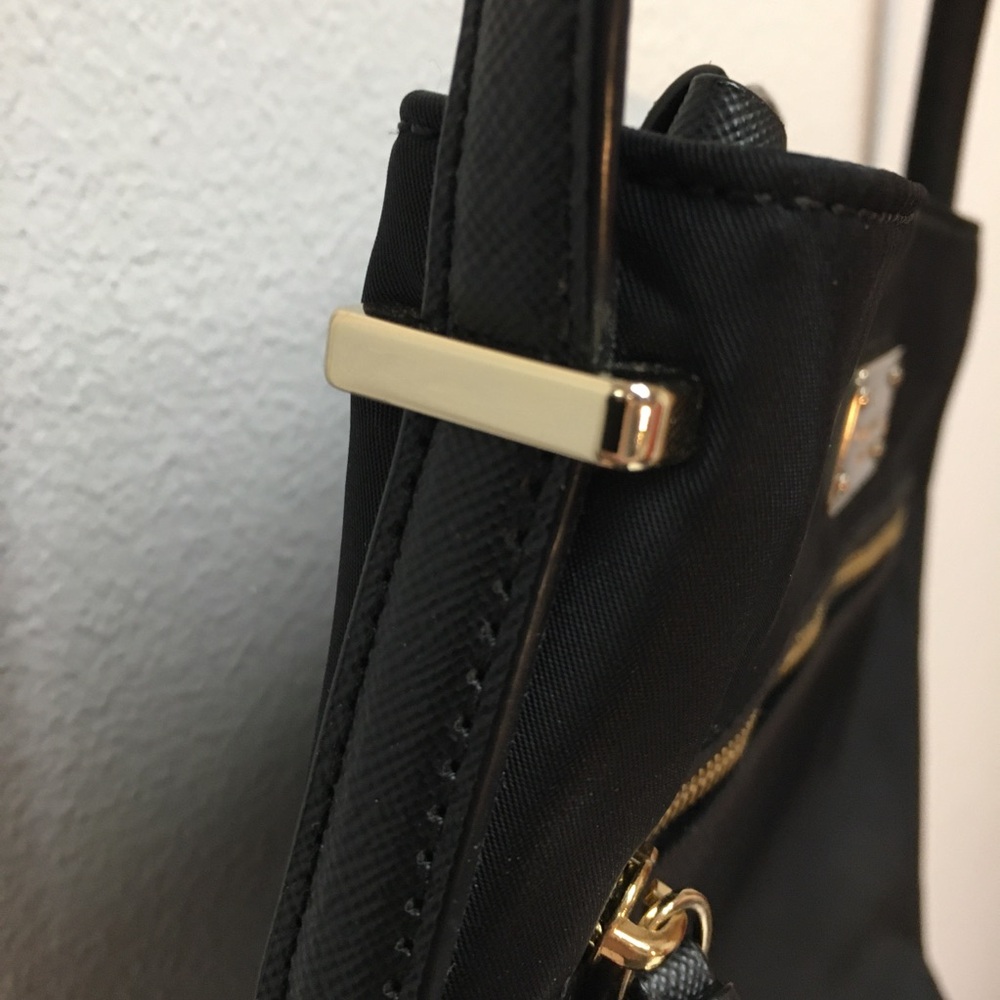 Kate Spade Medium Nylon Crossbody Handbag Black Gold Classic Preppy - Picture 9 of 16